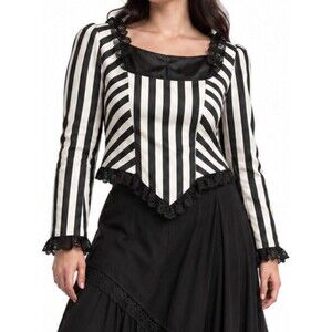 Victorian Choice Black White Striped Gothic Lace Corset Blouse Size Medium